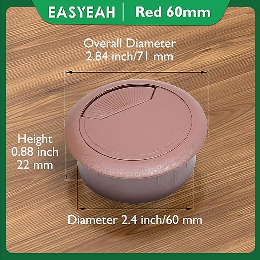 EASYEAH 5 Pcs Desk Grommet 2-3/8" / 60 mm, Desk Cord Hole Cover, Cable Grommet ABS Plastic, Desk Hole Grommet for Home & Office Pc, Detachable Adjustable Cable Cord Organizer-Reddish Brown