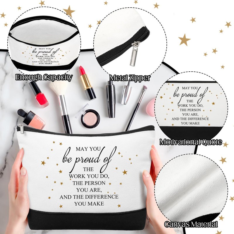 Cunno 30 Pcs Employee Appreciation Gifts Inspirational Canvas Makeup Bags Bulk Cosmetic Pouch with Zipper Travel Toiletry Organized for Women Coworkers Staff, 6 Style(Classic)