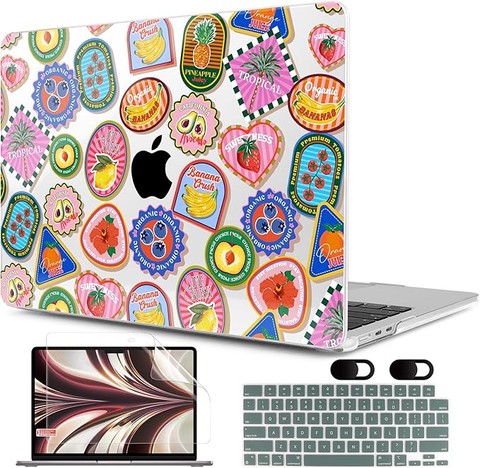 MEEgoodo Case for M5/M4/M3/M2 MacBook Air 13 inch 2026 2025 2024 2022, Fit Model A3449/A3240/A3113/A2681, Case Compatible with MacBook Air 13.6-inch, Fruit & Sticker