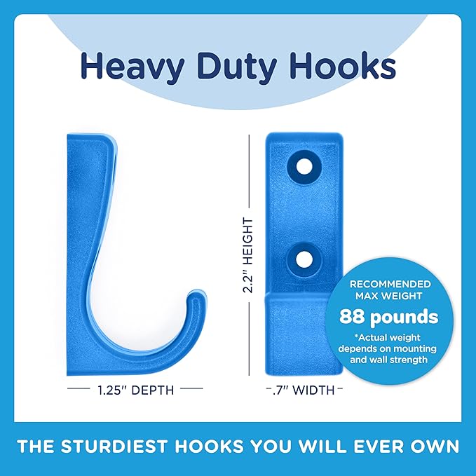 Toughook Heavy Duty Hooks for Hanging Coats, Jackets, Backpacks, Baseball Hats - Wall Mounted Rainbow Color Hangers for Kids, Perfect Hook for Classrooms, Bathroom Robes and Towels | J Hook 7-Pack