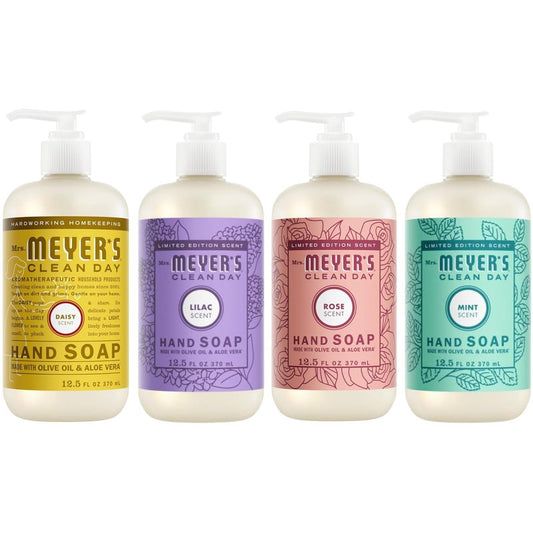 Mrs. MEYER'S CLEAN DAY Holiday Hand Soap 12.5 Fl Oz Bundle (Mint + Lilac + Daisy + Rose)