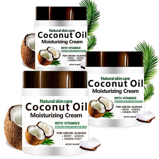 DR MEINAIER 3 Packs x 300 ml Coconut Oil Moisturizing Cream 3-Pack, Lightweight Lotion for Face Body Hands, Fast-Absorbing Non-Greasy Daily Care