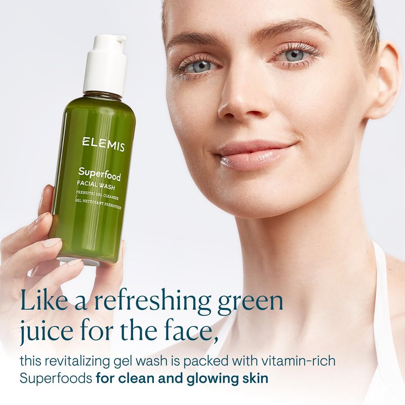 ELEMIS Superfood Facial Wash 200ml, Daily Gel Cleanser with Prebiotics for Glowing, Balanced Skin, Hydrating Cleanser for Face