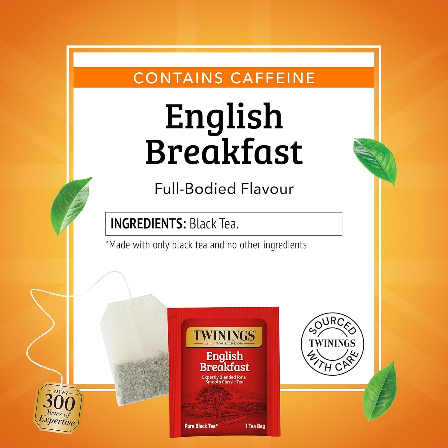 Twinings English Breakfast Black Tea - Flavourful & Robust Caffeinated Bags | 50 Count (Pack of 6)