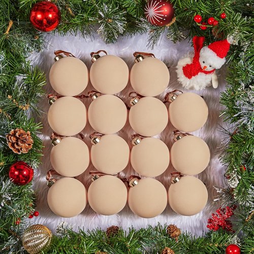 Brightown Velvet Christmas Balls - 15 Pcs 3.15 Inch Beige Ornaments for Holiday Tree Decor