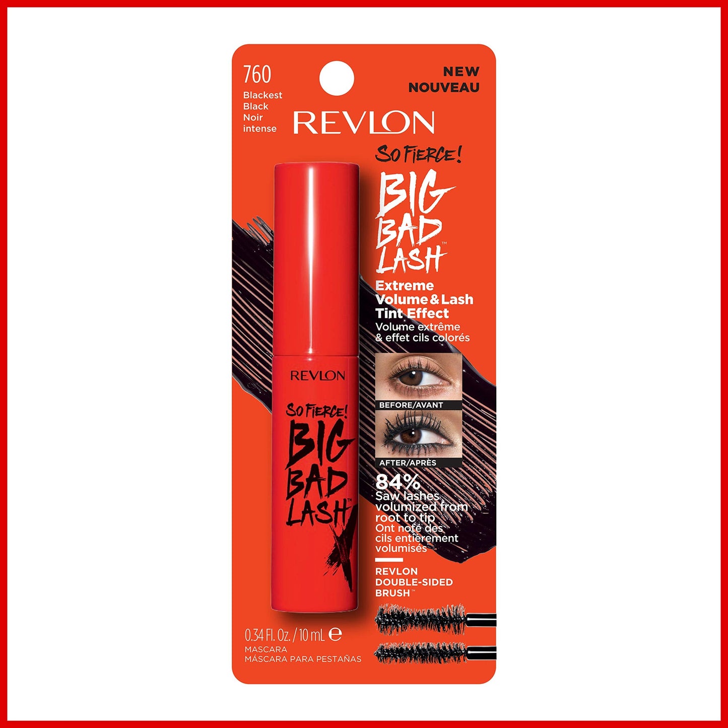 Revlon Mascara, So Fierce Big Bad Lash Eye Makeup, Volumizing, Lasts up to 24 Hours, No Clump, Smudge-Proof, Flake-Free, 760 Blackest Black, 0.34 fl oz