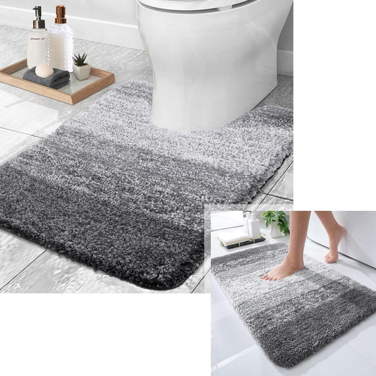 OLANLY U-Shaped Grey Rug Set - Soft Bath Mat & Toilet Rug Bundle | Low Pile, Non-Slip, Machine Washable