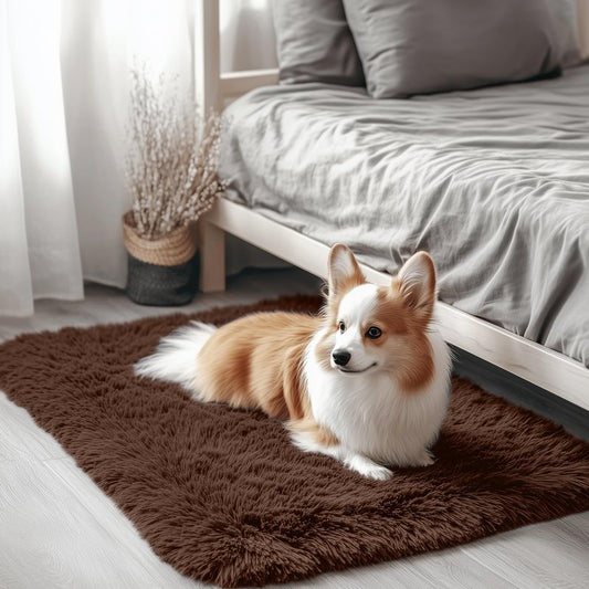 OLANLY 3x3 Machine Washable Small Bedside Rug, Soft Fluffy Shaggy Entryway Throw Rugs for Bedroom, Living Room, Indoor Floor Carpet for Kids Girls and Boys, Nursery Rooms, Home Decor Aesthetic, Coffee