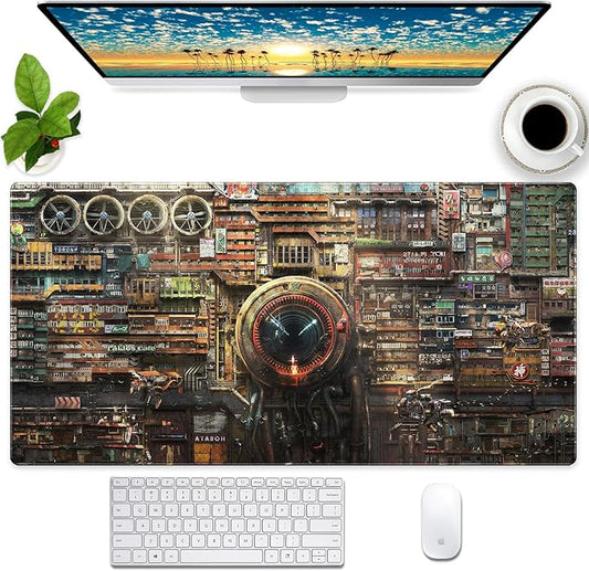 Cyberpunk Mech Desk Mat, Sci-Fi City Large Gaming Mouse Pad
