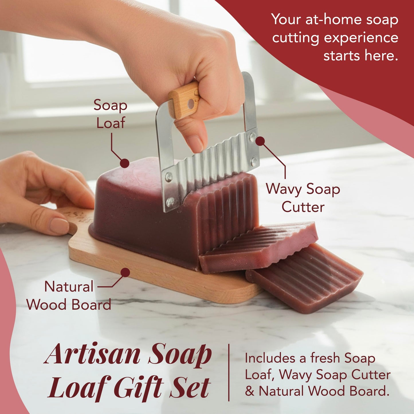 Saavy Naturals Hydrating & Purifying Artisan Soap Loaf with Cutter, & Wood Cutting Board – Plant-Based, Nourishing & Moisturizing Soap Gift for Men & Women – Patchouli Rose, 1lb