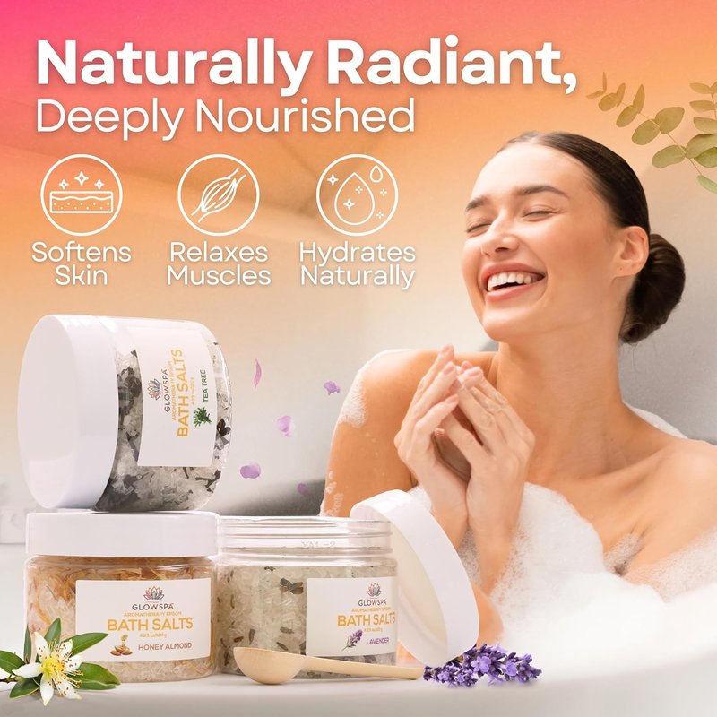 Epsom Salt Bath Soak Gift Set - 6 Relaxing Scented Bath Salts | Lavender, Rose, Chamomile, Eucalyptus, Coconut, Orange