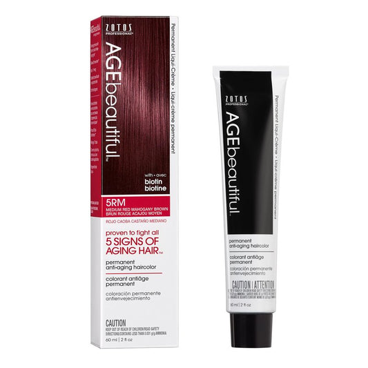 AGE beautiful Permanent Hair Dye 5RM Medium Red Mahogany Brown - Mahogany Hair Color Cream with 100% Gray Coverage, Anti-Aging Biotin Formula for Thicker, Fuller Hair, Professional Salon Quality