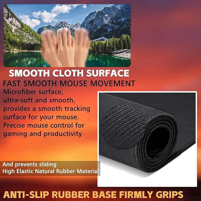 KOAIWPAE Desk Mat, Lake Mountain Landscape Desk Pad, The Alps Large Gaming Mouse Pad for Desk, 31.5"x15.7" Extended Big Computer Keyboard Mouse Pad with Non-Slip Base and Stitched Edge