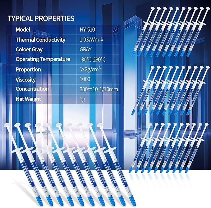 MoneyQiu HY510-40PCS(1PCS-1g) CPU Thermal heatsink Paste Silicone Grease Compound Carbon Based High Performance Non-Conductive for pc CPU gpu PS4 40 Gram