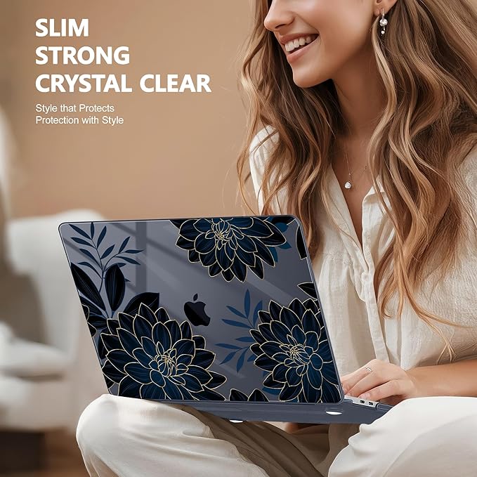 Lepeoac Case for MacBook Pro 13 inch Case M2 2022-2016 A2338 M1 A2251 A2289 A2159 A1989 A1708 A1706, Plastic Hard Shell + Keyboard Cover + Dust Plug, Flower Dahlia