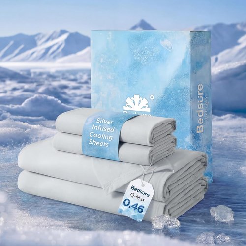 Bedsure Silver Infused Bed Sheets - Cooling Queen Sheet Set for Hot Sleepers | Ultra Soft & Silky Smooth, Light Grey, 4 Pieces, Deep Pocket Up to 16 Inches