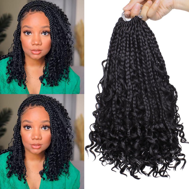 Unionbeauty Boho Box Braids Crochet Hair 22 Inch Black Goddess Box Braids Crochet Hair Curly Ends 8 Packs Bohemian Box Braids Crochet Box Braids Synthetic Braiding Hair Extension for Black Woman 1B#