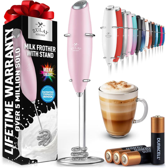 Zulay Kitchen Tornado Triple Whisk Milk Frother - Handheld Foam Maker for Coffee & Lattes | Includes 4 Duracell Batteries