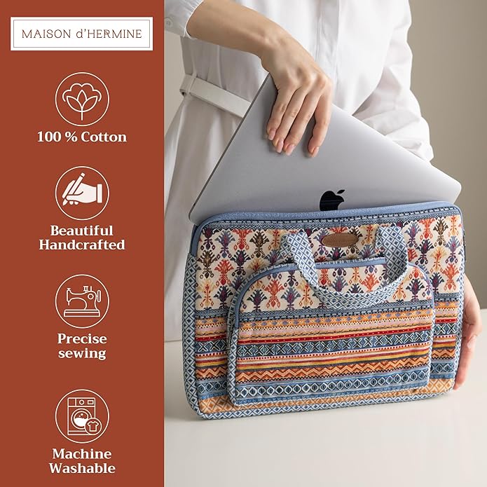 Maison d'Hermine Laptop Bag with Pocket upto 15.5 inch Stain and water repellent Cotton canvas Valentines Day Gifts - Ikat