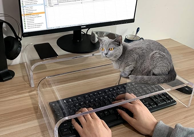 ZEAYIFA Clear Acrylic Monitor Stand,Keyboard Cover Protector Anti-Cat Prevent Cats from Touching Keyboard,Stand for Laptop, 1525-001