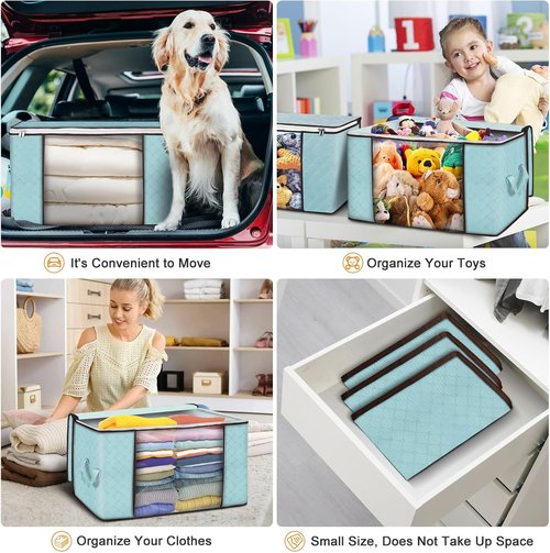 Budding Joy 90L Large Storage Bags - 8 Pack Foldable Closet Organizers for Clothes & Toys | Blue