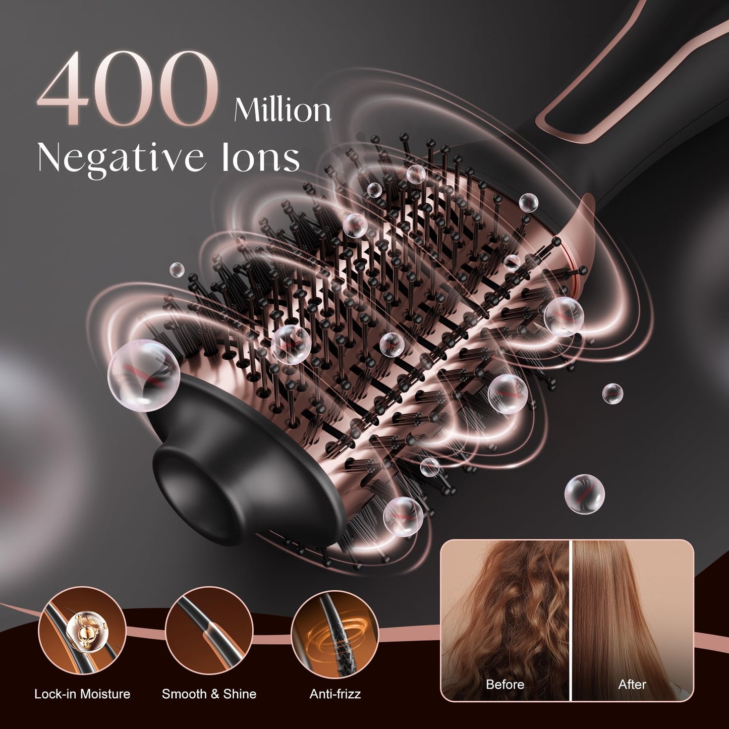 PRITECH 1000W Dual Voltage Ceramic Ionic Hair Dryer Brush,4-in-1 Hot Air Styler & One Step Volumizer for Straight & Curly Hair Salon (110-120V/220-240V),Black Gold