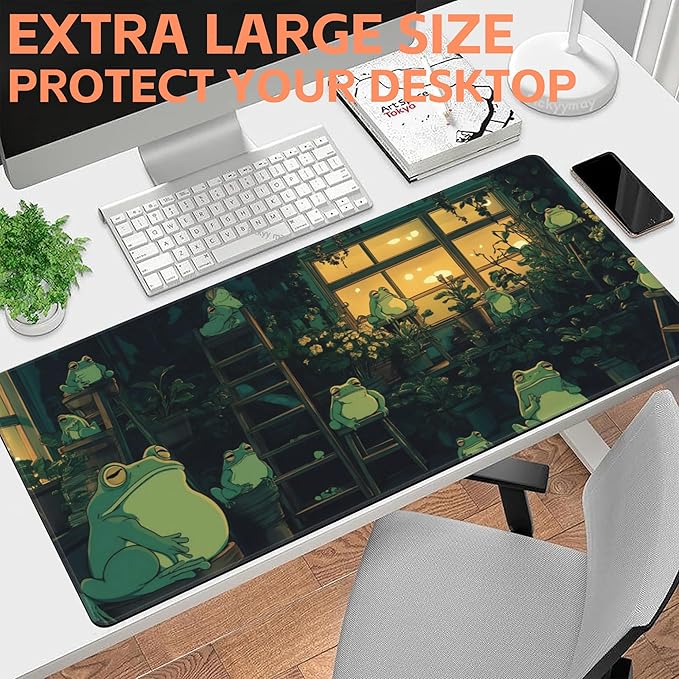 NIYLYNSYN Mouse Pad Large Cute Frogs Non-Slip Game Desk Mat with Stitched Edge Laptop Keyboard Desk Pad for Work Home Gaming (35.4 x 15.7 Inches)