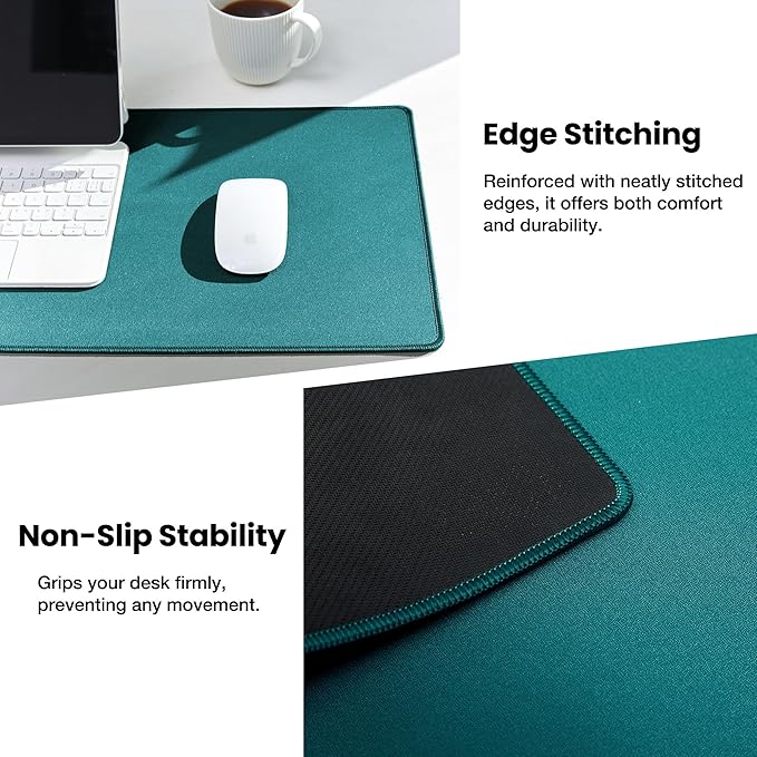ALOANES Green Waterproof Desk Mat, Large Mouse Pad with Extended Mouse Mat, with Anti Slip Base, Stitched Edge, Grain Jacquard Surface, Perfect for Gamer, Office& Home 3XL(35.43"x15.74"x0.12")