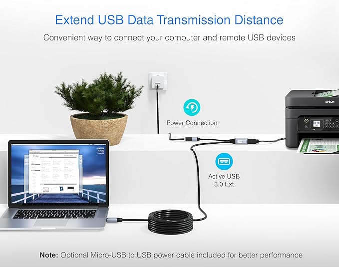 BlueRigger Active USB 3.0 Extension Cable 75FT (5 Gbps USB Extender Cord, in-Wall CL3 Rated) - Long USB Extension Cable for Webcam, VR Headset, Printer, Hard Drive, Keyboard, Mouse