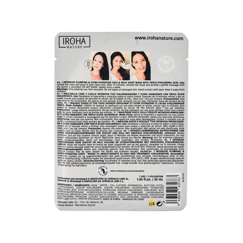 IROHA NATURE Replumping & Anti-Aging Tissue Face Mask (Pack of 5) | With Triple Hyaluronic Acid | Deep Hydration & Anti-Aging Effect | For Softer Skin | 100% Vegan