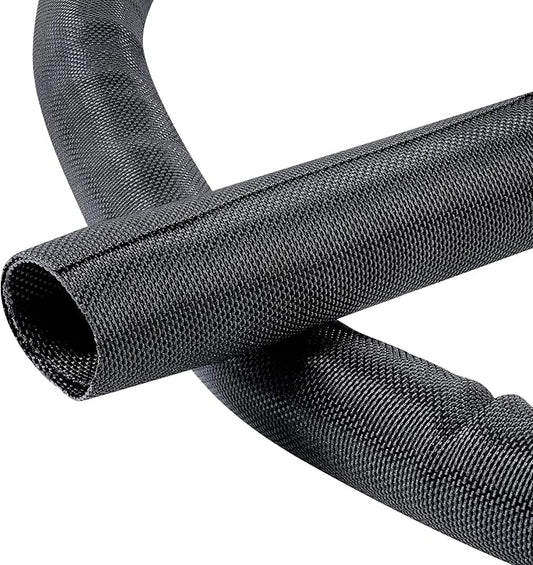 Black Braided Cable Management Sleeves Wire Loom Tubing Cord Protector Self-Wrapping (1"-15Feet)