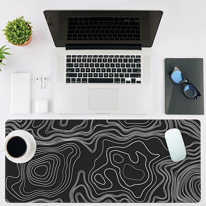 NIYLYNSYN Mouse Pad Large Topographic Map Lines Non-Slip Game Desk Mat with Stitched Edge Laptop Keyboard Desk Pad for Work Home Gaming (35.4 x 15.7 Inches)