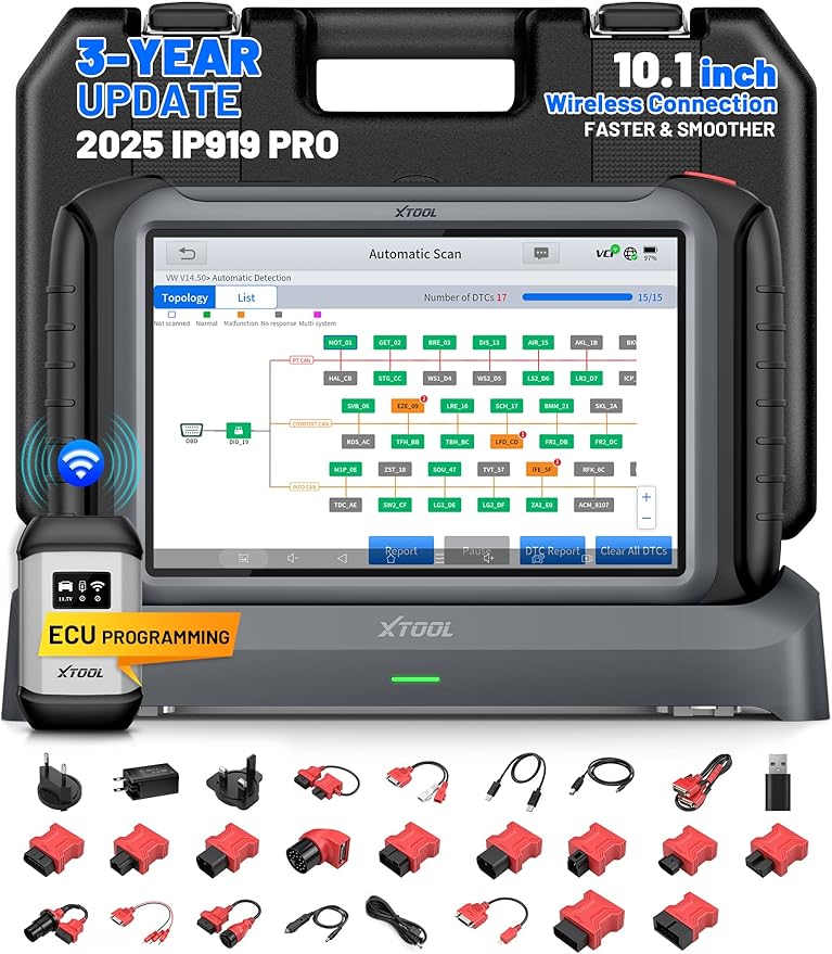 XTOOL IP919 PRO V2.0 ECU Programming Scan Tool, Topology Mapping OBD2 Scanner, 4000+ Bidirectional Test, 51+ Reset, Upgrade of D9S PRO, Automotive ADAS Scanner for Car, FCA/CAN FD/DoIP