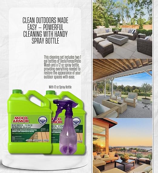 2x Mold Armor Deck/Fence/Patio Wash 1 gal Bundle with Spray Bottle â Removes Mold, Algae, and Brightens Wood Surfaces â Outdoor Cleaner Decks, Fences, and Patios â Gift Set (3 Items)