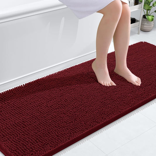OLANLY Bathroom Runner Rugs - Soft Absorbent Chenille Mats | Quick-Dry Rubber Backing, 70x24, Burgundy