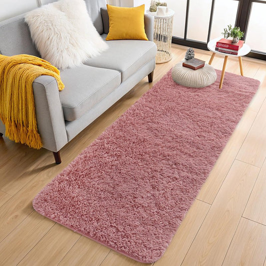 OLANLY 2x5 Machine Washable Runner Rugs for Hallway, Soft Fluffy Shaggy Bedside Rugs for Bedroom, Living Room, Indoor Floor Carpet for Kids Girls Boys, Nursery Rooms, Home Decor Aesthetic, Pale Pink