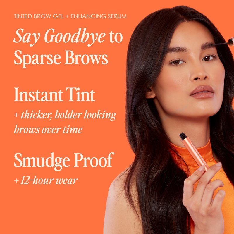 Grande Cosmetics GrandeBROW 2-in-1 Tinted Brow Gel + Brow Enhancing Serum for Thicker & Darker-Looking Eyebrows, Shape & Fill Brows, with Castor Oil & Mini Fibers - Medium, Travel Size (0.07 fl oz)