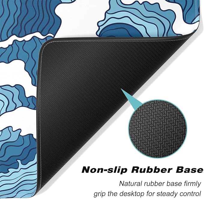 Atufsuat Extended Gaming Mouse Pad, Japanese Blue White Wave Mousepad, XL Large Mouse Mat Desk Pad 30 x 14 Inch, Waterproof Anime Mouse Pad with Stitched Edges and Non-Slip Base for Office Gaming