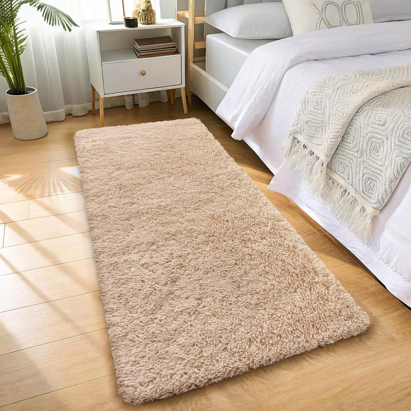 OLANLY Runner Rugs - Soft, Machine Washable Shaggy Carpet for Hallway & Bedroom | Beige 3x10 ft