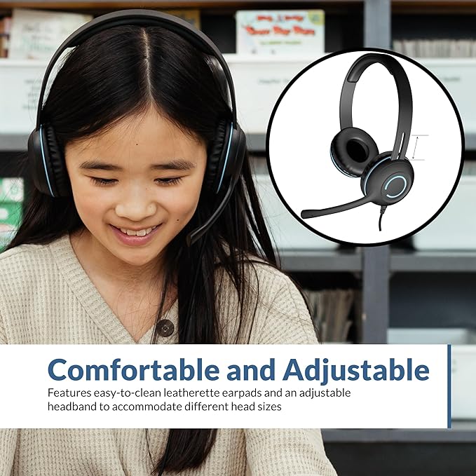Cyber Acoustics AC-5008A USB Stereo Headset with Microphone for PC – Wired USB Headphones with Mic, Noise Cancelling Computer Headset with in-Line Volume and Mute Controls for Classroom, or Home