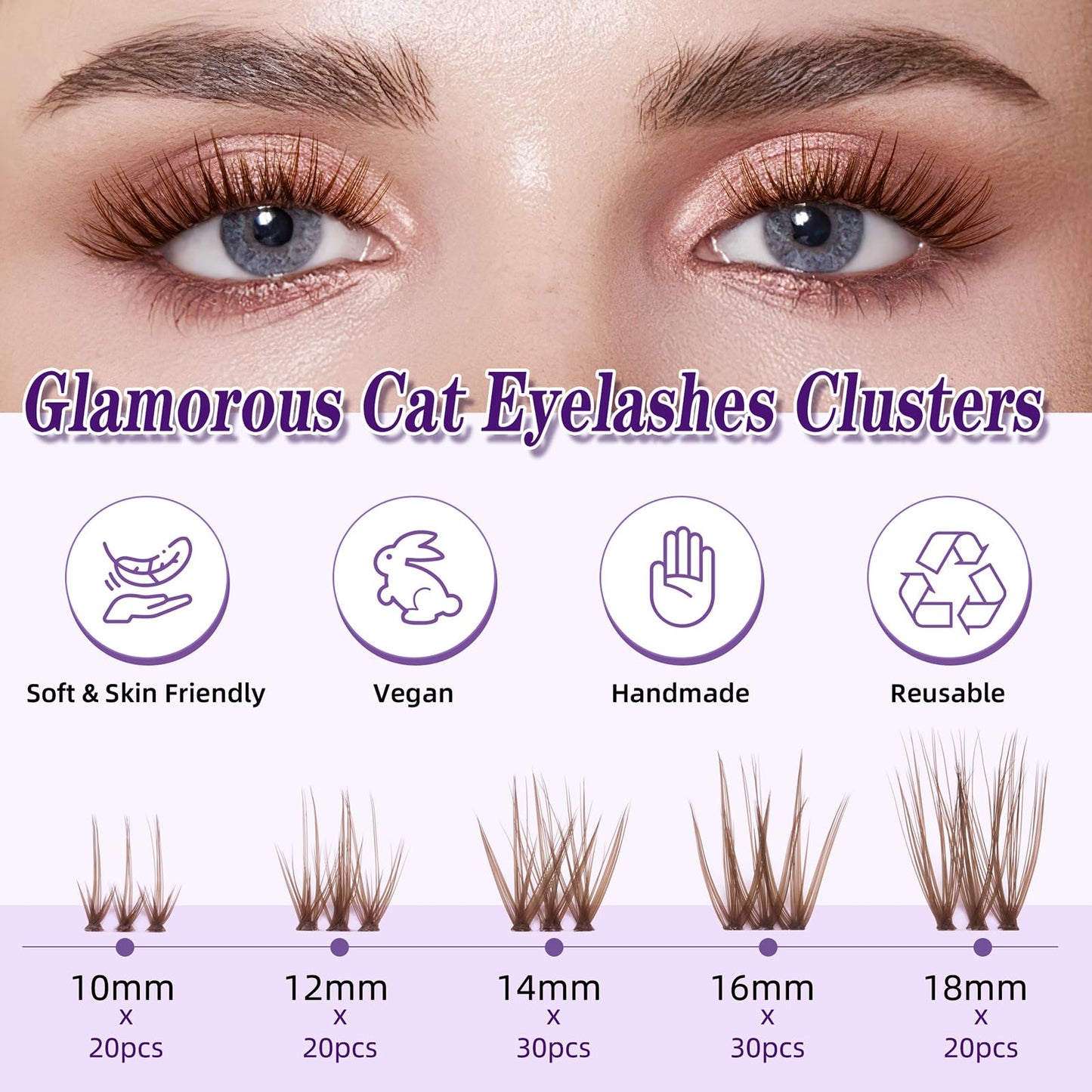 Brown Lash Clusters 10-18mm Mix D Curl Dark Brown Lash Clusters 120pcs DIY Wispy Cluster Eyelash Extensions Individual Natural Lashes Cluster False Eyelash Clusters (S3 Lashes Only)