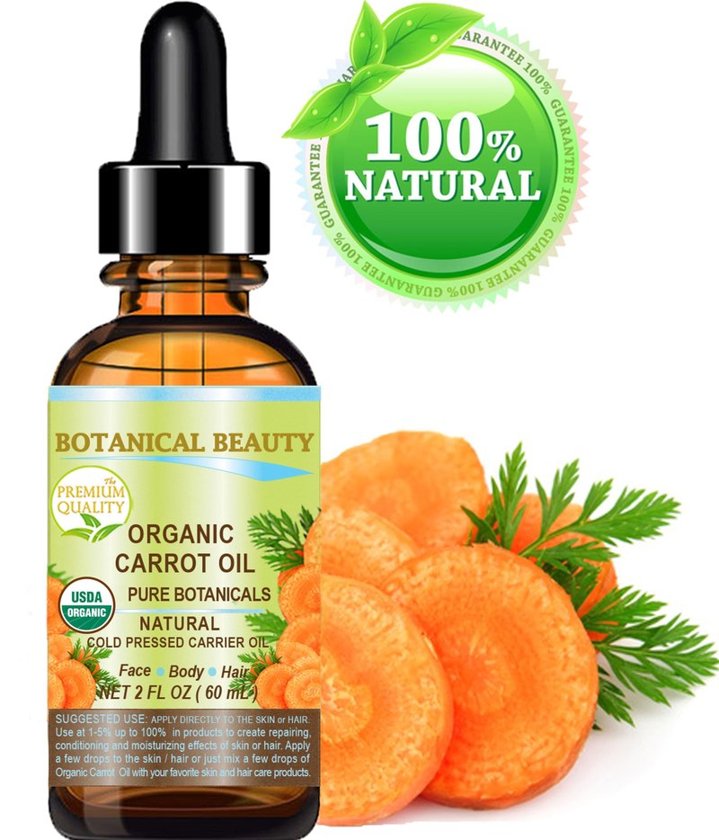 Botanical Beauty Organic CARROT SEED OIL 100% Pure VIRGIN UNREFINED Undiluted Cold Pressed Carrier Oil for Face, Skin, Body, Hair, Lip, Nails. Rich in Beta Carotene, Vitamin E (2 Fl Oz)