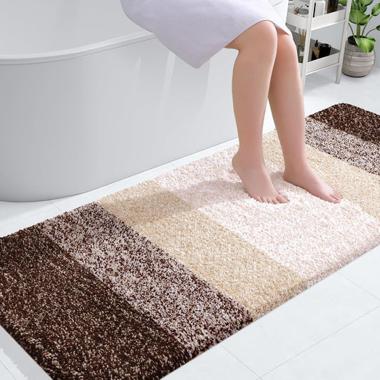 OLANLY Bathroom Runner Rug - Extra Soft Microfiber Mat, Quick Dry & Washable, 59x24 Inches, Brown
