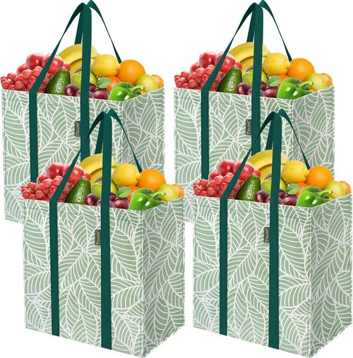 BALEINE Reusable Grocery Bags - Heavy Duty Foldable Tote with Reinforced Bottom | Antique Foliage, 4 Pack