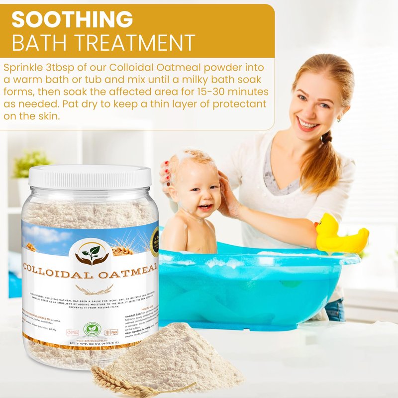 Dirty Treasures Colloidal Oatmeal Bath | Eczema & Itchy Skin Relief | Baby-Safe, 100% Natural, Fragrance-Free | 2 lb (32oz)