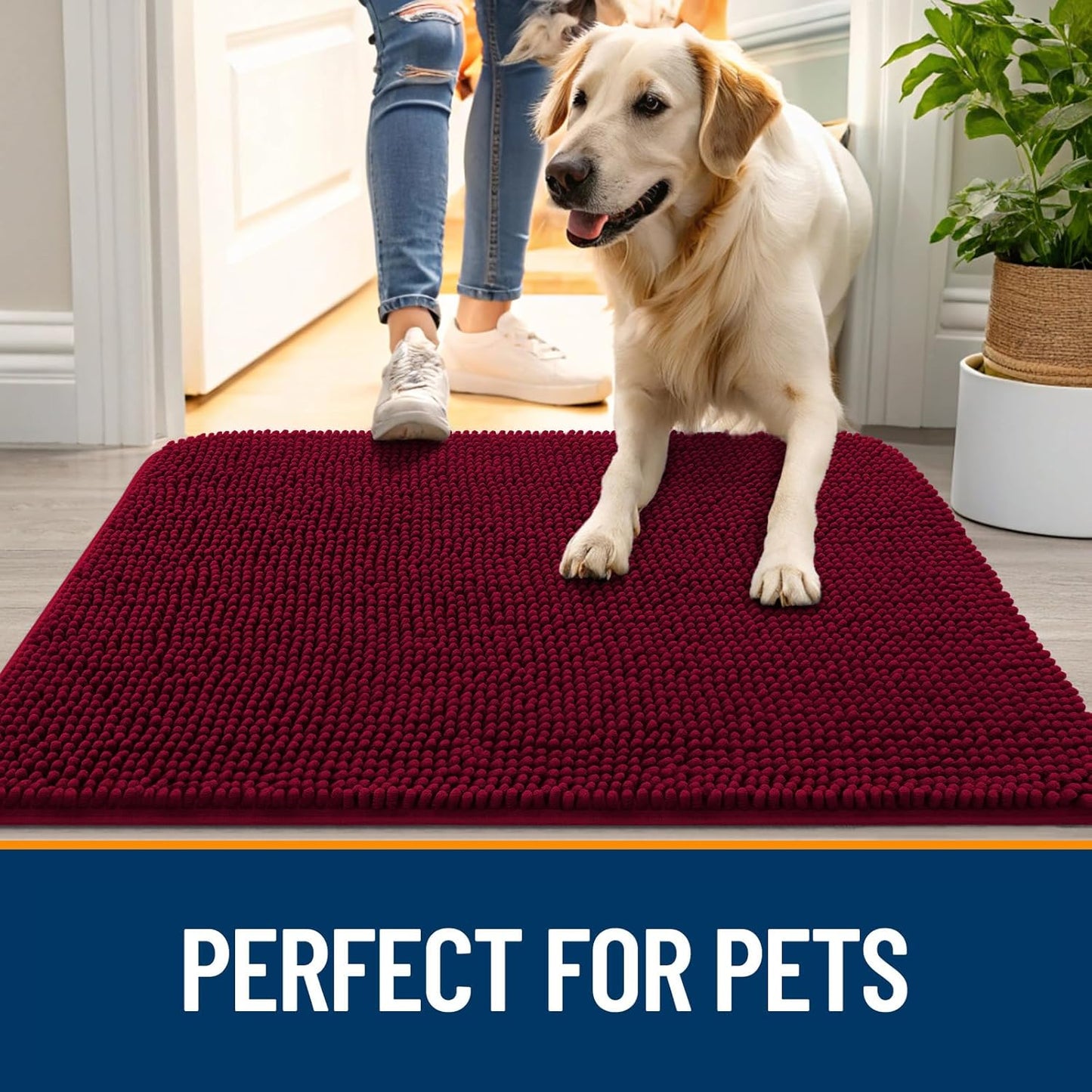 OLANLY Dog Door Mat - Absorbent Non-Slip Washable Doormat for Muddy Paws | 70x32 Burgundy