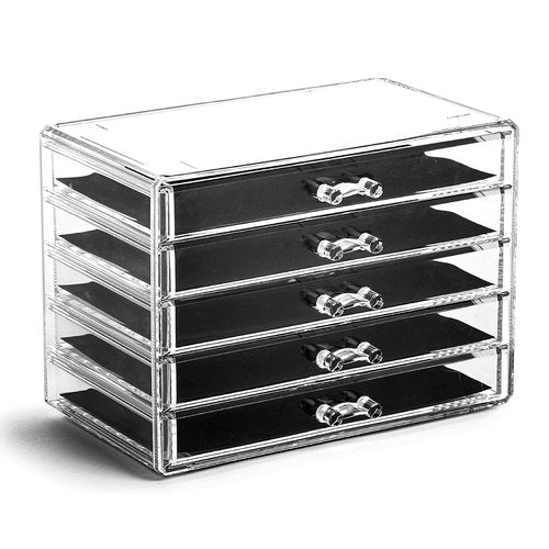BINO The Manhattan Series Acrylic Makeup Drawer Organizer - 5 Clear Drawers for Beauty Storage | Cosmetic & Jewelry Organizer