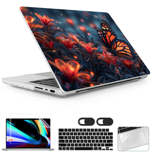Lepeoac Case for MacBook Pro 16 inch Case 2026-2021 | M5 A3429 A3428 M4 M3 M2 M1 Pro/Max | Protective Hard Shell Laptop Cover with Screen Protector & Keyboard Cover | Butterflies Flowers