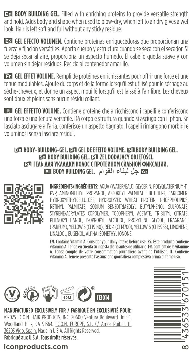 I.C.O.N. Protein Body Building Gel - Sculpting & Volumizing Hair Gel for All Hair Types | 8.5 oz