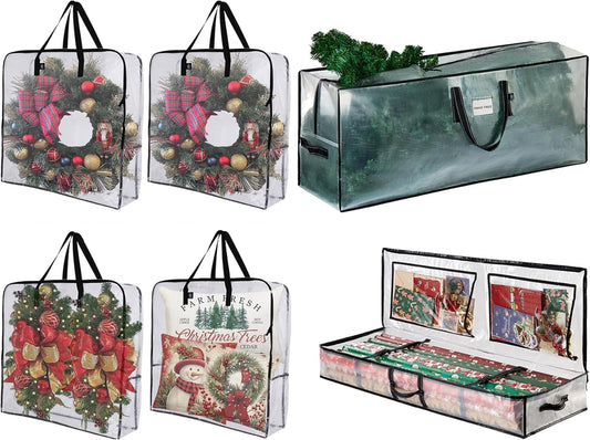VENO Clear Christmas Wreath & Tree Storage Bags - 6 Pack for Wreaths, Tree & Wrapping Paper